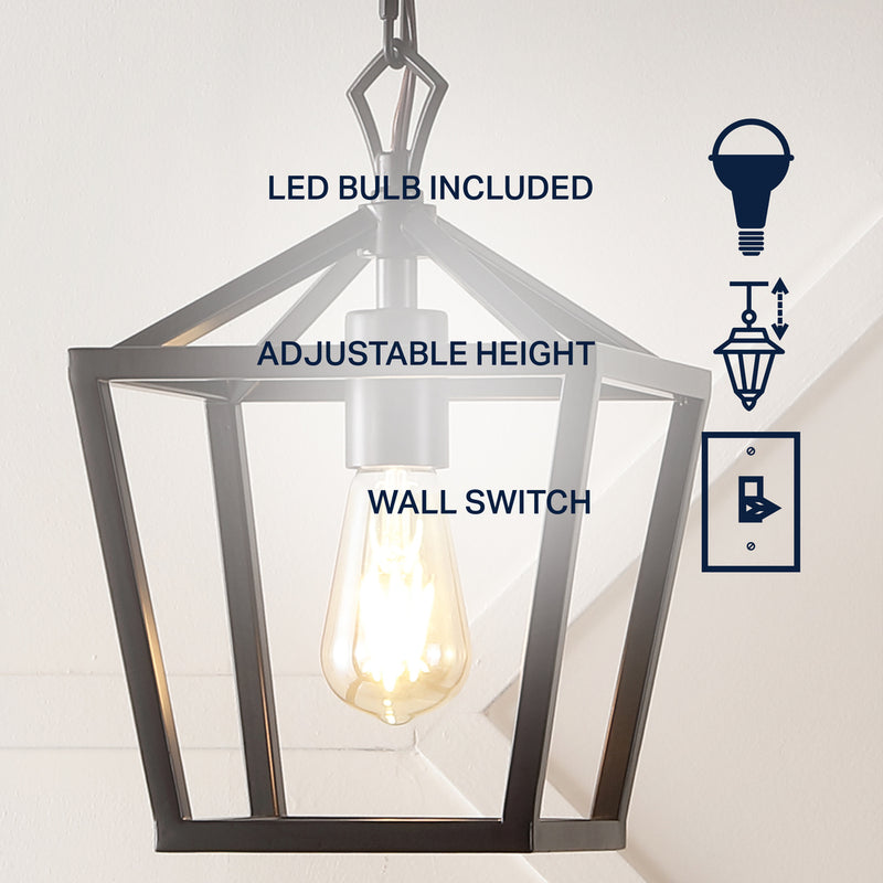 Oslin 8" Vintage Farmhouse Iron Chain Pagoda LED Pendant - JONATHAN Y