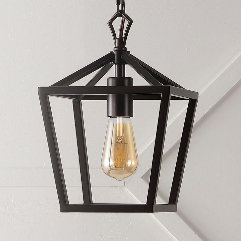 Oslin 8" Vintage Farmhouse Iron Chain Pagoda LED Pendant - JONATHAN Y