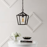 Oslin 8" Vintage Farmhouse Iron Chain Pagoda LED Pendant - JONATHAN Y