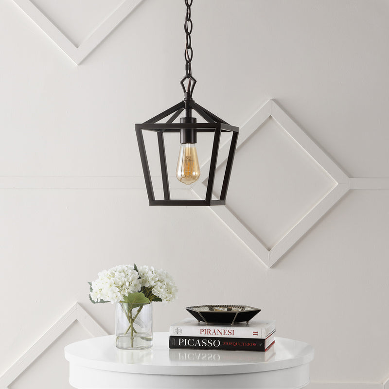 Oslin 8" Vintage Farmhouse Iron Chain Pagoda LED Pendant - JONATHAN Y