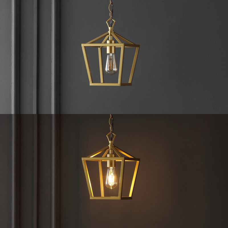 Oslin 8" Vintage Farmhouse Iron Chain Pagoda LED Pendant - JONATHAN Y