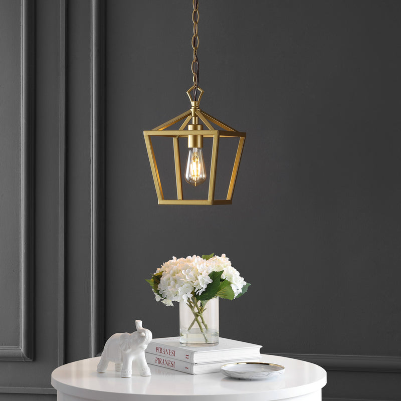 Oslin 8" Vintage Farmhouse Iron Chain Pagoda LED Pendant - JONATHAN Y