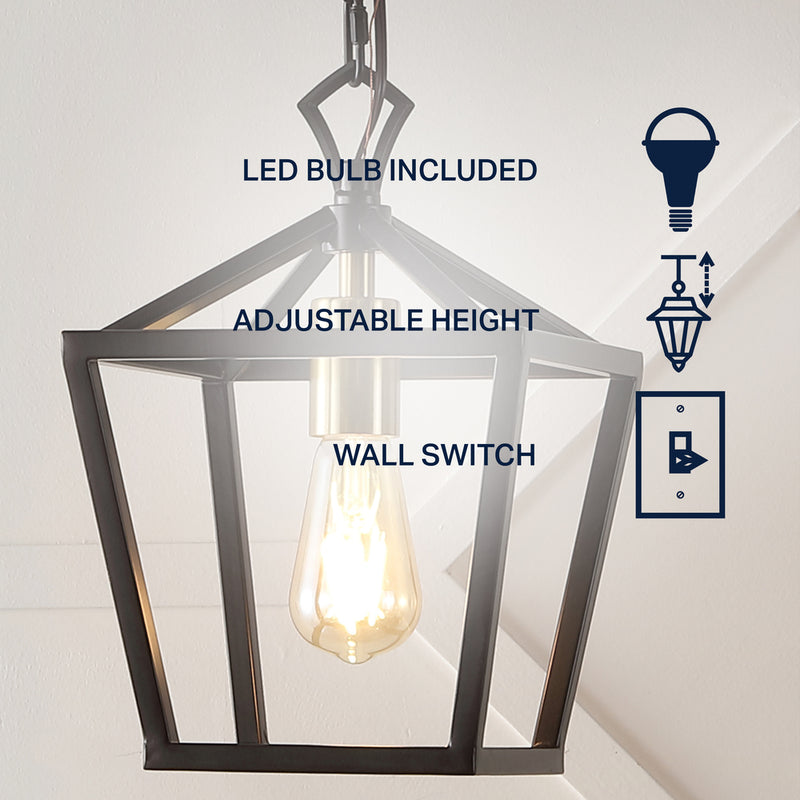 Oslin 8" Vintage Farmhouse Iron Chain Pagoda LED Pendant