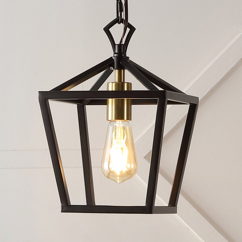Oslin 8" Vintage Farmhouse Iron Chain Pagoda LED Pendant - JONATHAN Y