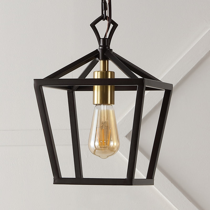 Oslin 8" Vintage Farmhouse Iron Chain Pagoda LED Pendant - JONATHAN Y