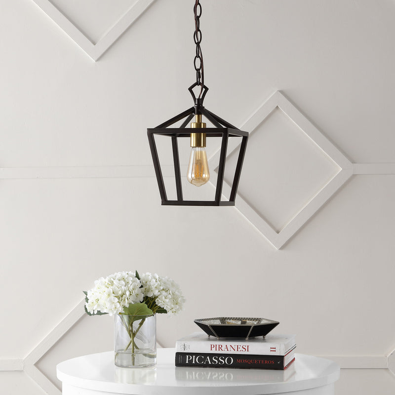 Oslin 8" Vintage Farmhouse Iron Chain Pagoda LED Pendant - JONATHAN Y
