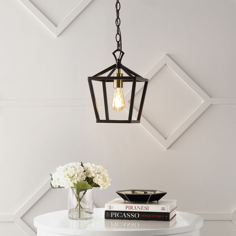 Oslin 8" Vintage Farmhouse Iron Chain Pagoda LED Pendant - JONATHAN Y