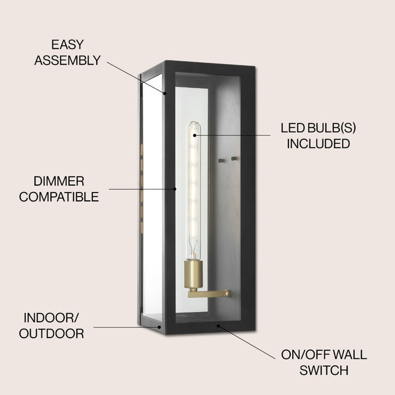 Berlin Iron/Glass Modern Industrial LED Outdoor Lantern - JONATHAN Y