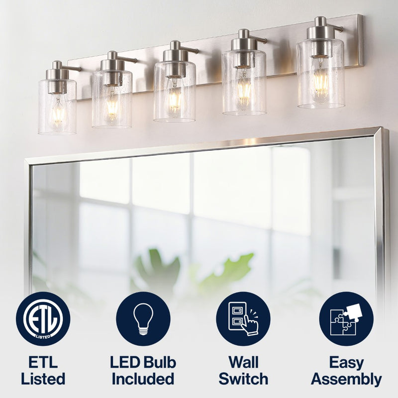 Irving Seeded Glass/Iron Modern Contemporary LED Vanity Light