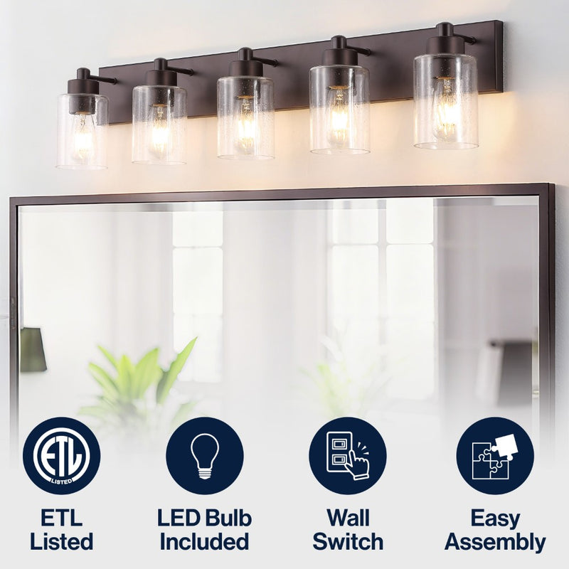 Irving Seeded Glass/Iron Modern Contemporary LED Vanity Light