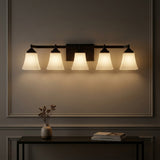 Staunton Farmhouse Cottage Metal LED Vanity Light with Frosted Glass Shades Oil Rubbed Bronze / 5 Sockets – AI-ON