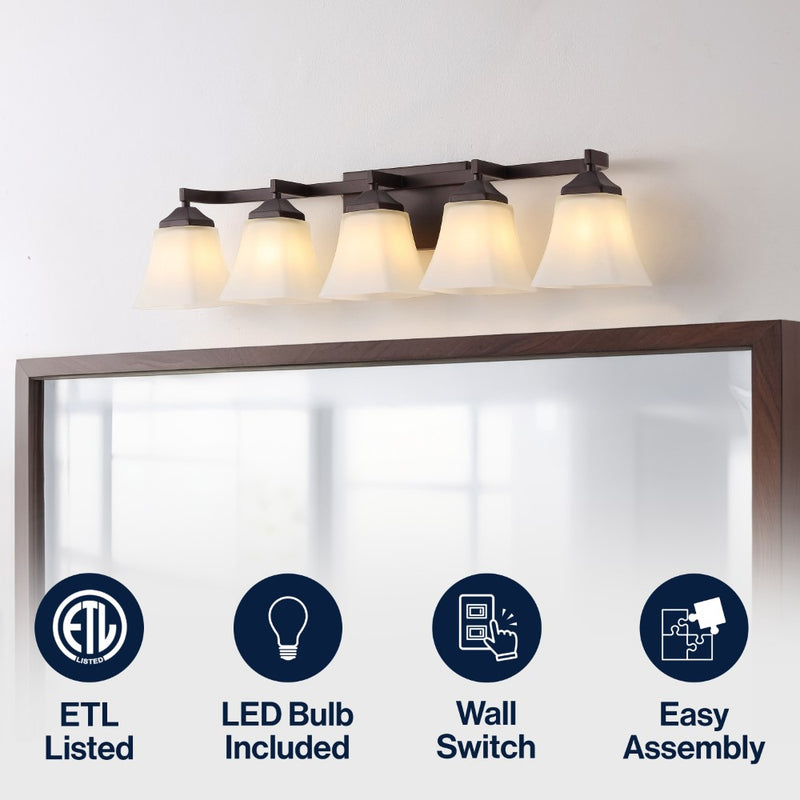 Staunton Farmhouse Cottage Metal LED Vanity Light with Frosted Glass Shades
