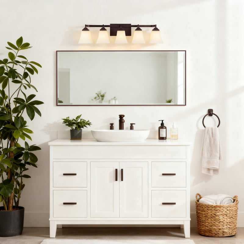 Staunton Farmhouse Cottage Metal LED Vanity Light with Frosted Glass Shades