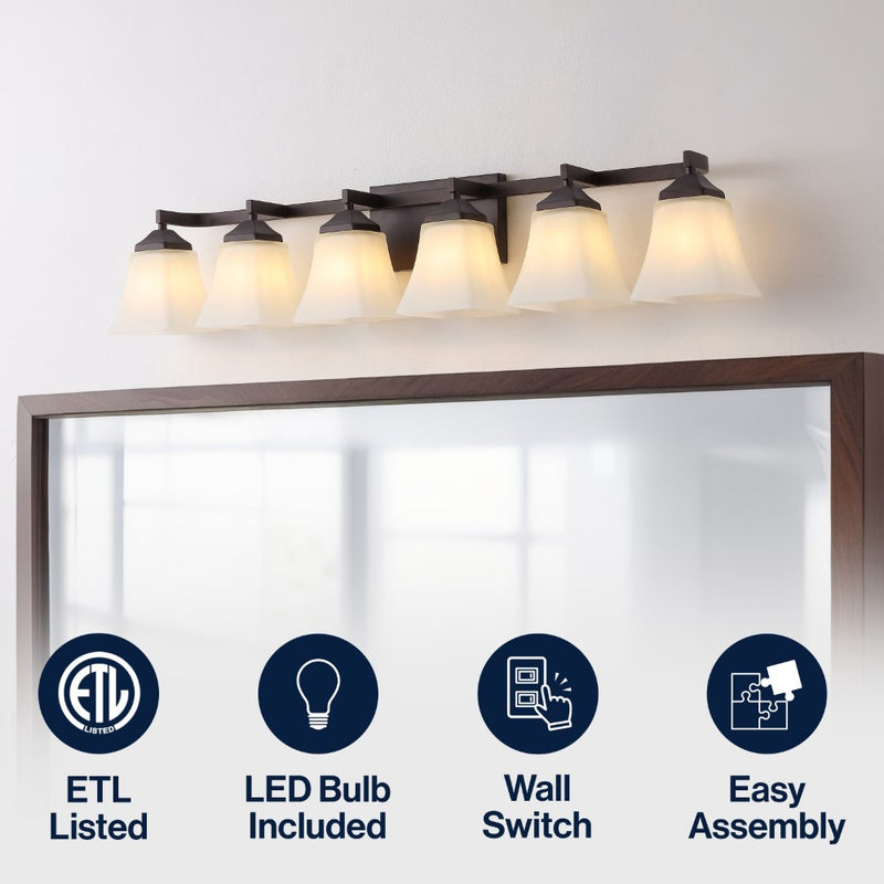 Staunton Farmhouse Cottage Metal LED Vanity Light with Frosted Glass Shades
