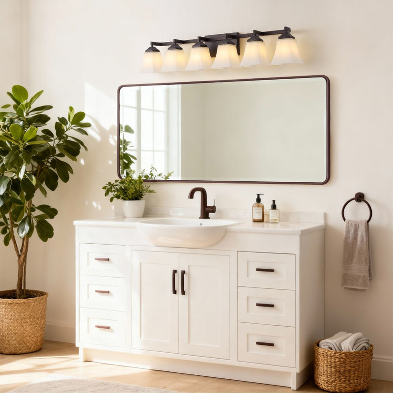 Staunton Farmhouse Cottage Metal LED Vanity Light with Frosted Glass Shades