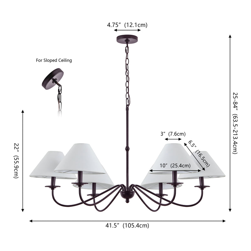 Phoebe 41.5" 6-Light Grand French Country Farmhouse Adjustable Swooping Arm Candle-Style Metal LED Chandelier