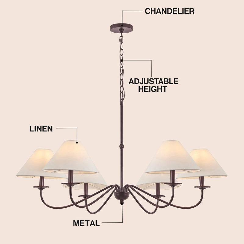 Phoebe 41.5" 6-Light Grand French Country Farmhouse Adjustable Swooping Arm Candle-Style Metal LED Chandelier
