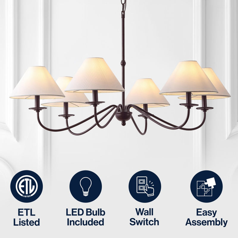 Phoebe 41.5" 6-Light Grand French Country Farmhouse Adjustable Swooping Arm Candle-Style Metal LED Chandelier