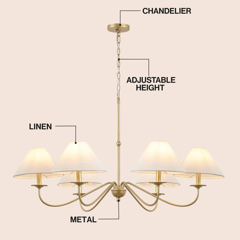 Phoebe 41.5" 6-Light Grand French Country Farmhouse Adjustable Swooping Arm Candle-Style Metal LED Chandelier
