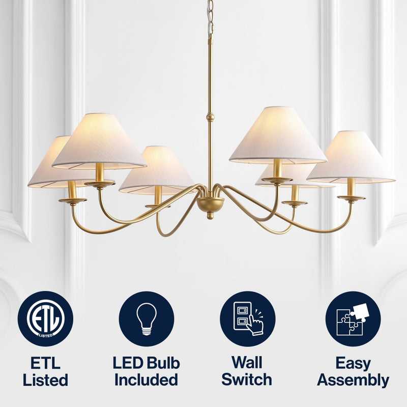 Phoebe 41.5" 6-Light Grand French Country Farmhouse Adjustable Swooping Arm Candle-Style Metal LED Chandelier