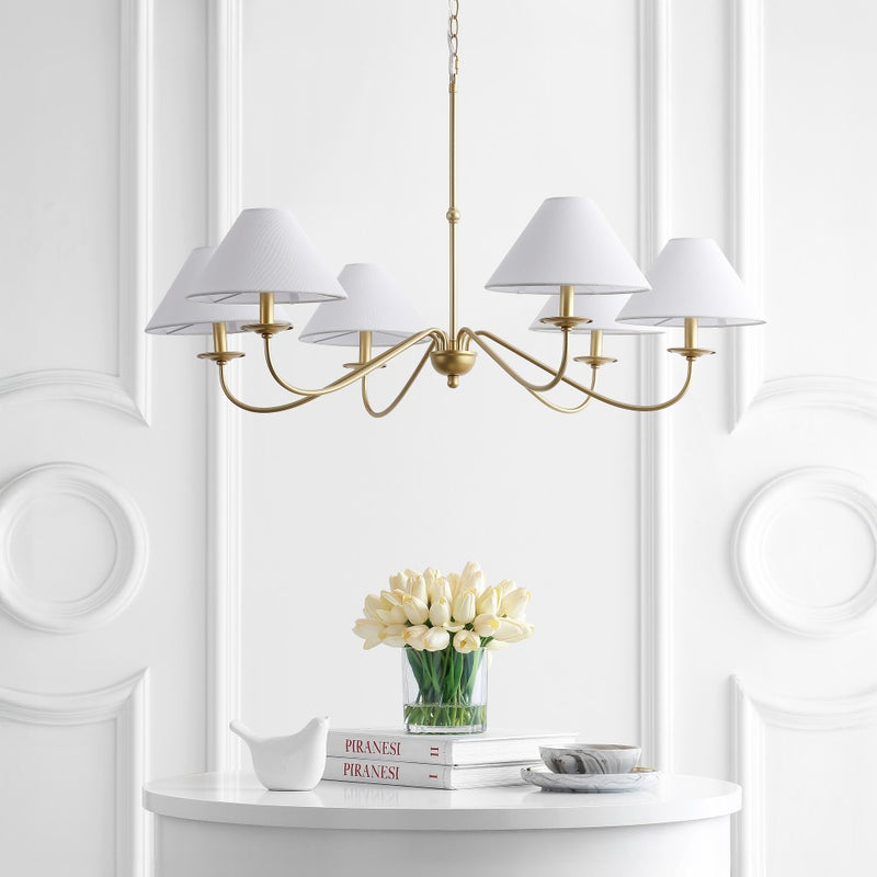 Phoebe 41.5" 6-Light Grand French Country Farmhouse Adjustable Swooping Arm Candle-Style Metal LED Chandelier