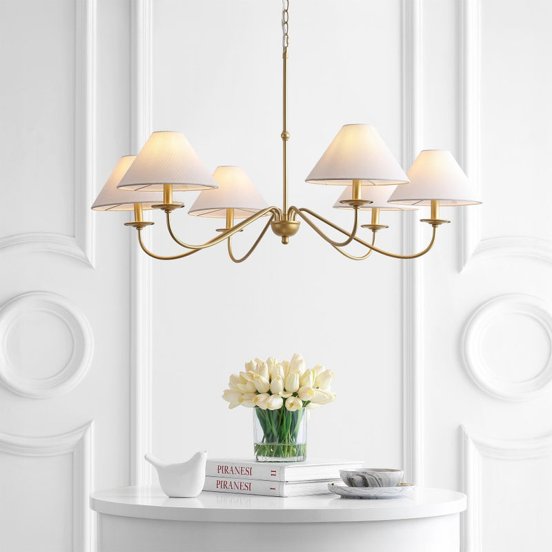 Phoebe 41.5" 6-Light Grand French Country Farmhouse Adjustable Swooping Arm Candle-Style Metal LED Chandelier