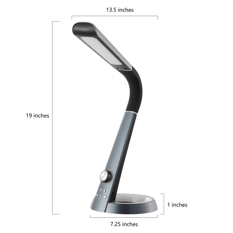 Milton 19" Aluminum Contemporary Minimalist Adjustable Head Dimmable USB Charging LED Task Lamp - JONATHAN Y