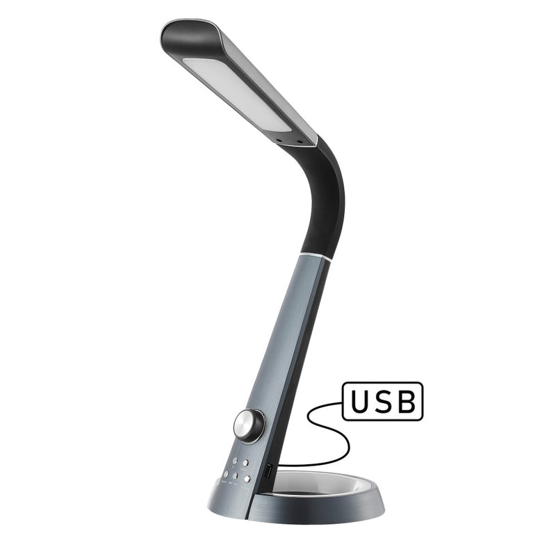 Milton 19" Aluminum Contemporary Minimalist Adjustable Head Dimmable USB Charging LED Task Lamp - JONATHAN Y