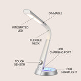 Milton 19" Aluminum Contemporary Minimalist Adjustable Head Dimmable USB Charging LED Task Lamp - JONATHAN Y