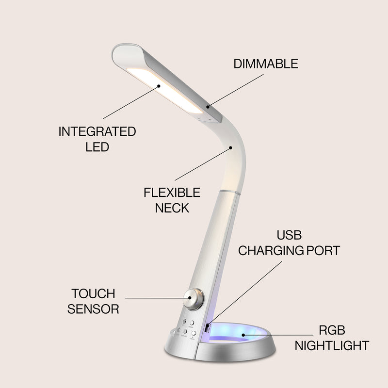 Milton 19" Aluminum Contemporary Minimalist Adjustable Head Dimmable USB Charging LED Task Lamp - JONATHAN Y