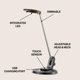 Dixon 18.5" Aluminum Contemporary Minimalist Adjustable Dimmable USB Charging LED Task Lamp - JONATHAN Y