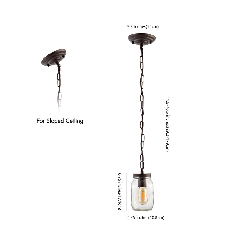 Gaines 5.5" Farmhouse Industrial Iron Mason Jar LED Pendant - JONATHAN Y