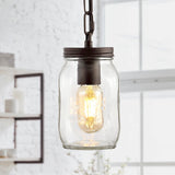 Gaines 5.5" Farmhouse Industrial Iron Mason Jar LED Pendant - JONATHAN Y
