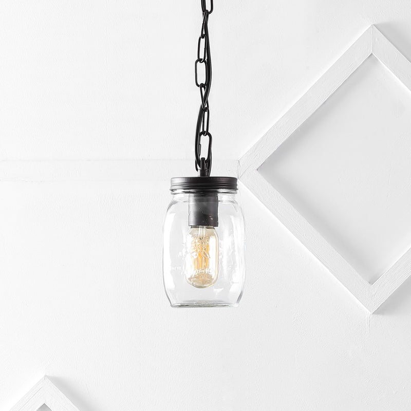 Gaines 5.5" Farmhouse Industrial Iron Mason Jar LED Pendant - JONATHAN Y