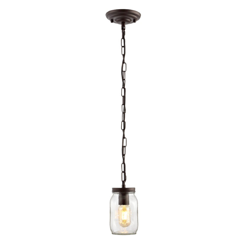 Gaines 5.5" Farmhouse Industrial Iron Mason Jar LED Pendant - JONATHAN Y