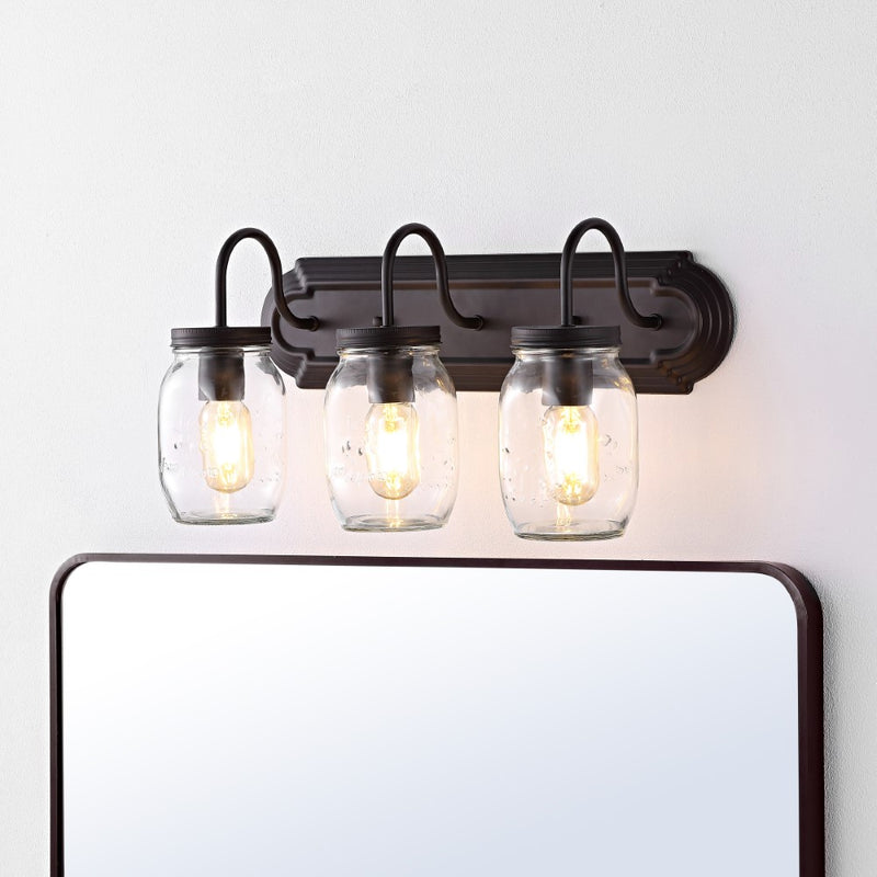 Gaines 19.3" Farmhouse Industrial Iron Mason Jar LED Vanity - JONATHAN Y