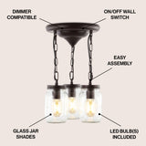 Gaines 11" Farmhouse Industrial Iron Mason Jar LED Semi Flush Mount - JONATHAN Y