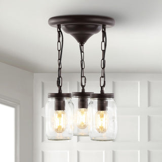 Gaines 11" Farmhouse Industrial Iron Mason Jar LED Semi Flush Mount - JONATHAN Y