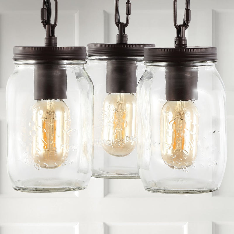 Gaines 11" Farmhouse Industrial Iron Mason Jar LED Semi Flush Mount - JONATHAN Y