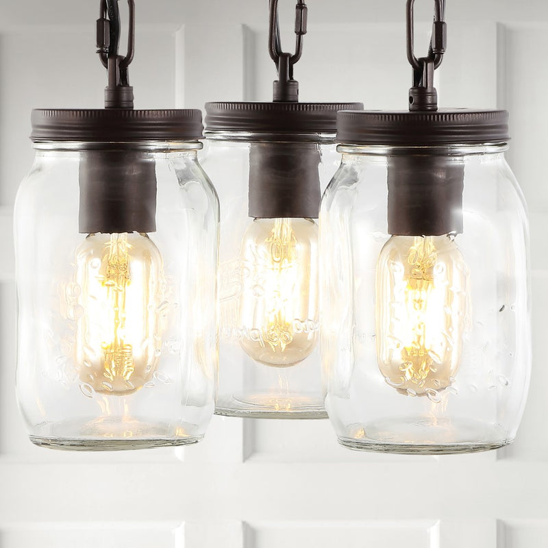 Gaines 11" Farmhouse Industrial Iron Mason Jar LED Semi Flush Mount - JONATHAN Y