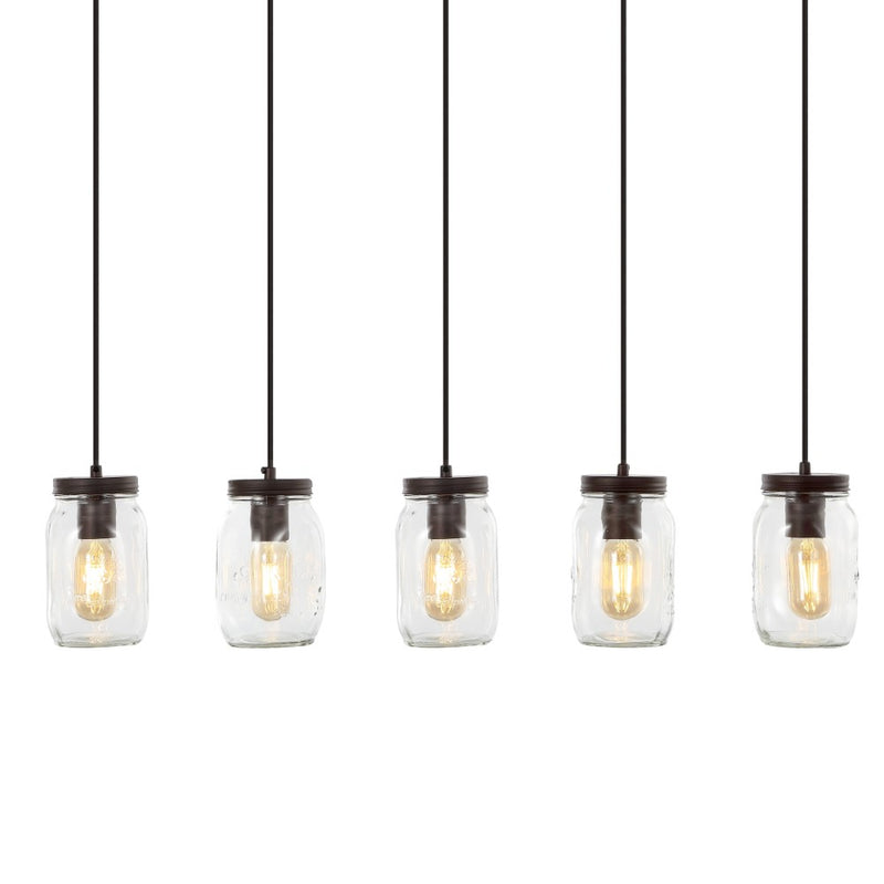 Gaines 5.5" Farmhouse Industrial Iron Mason Jar LED Pendant - JONATHAN Y