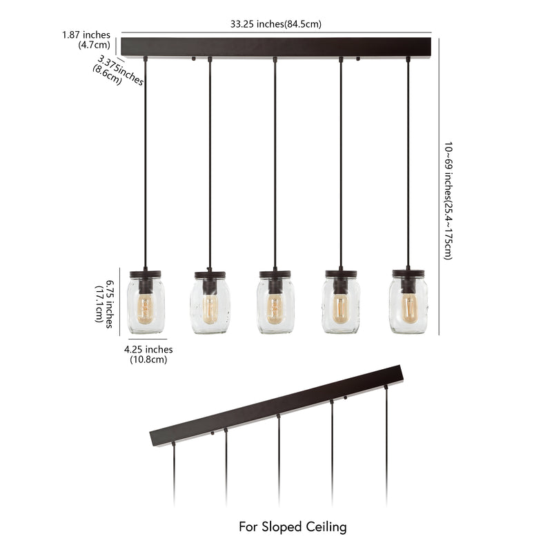 Gaines 5.5" Farmhouse Industrial Iron Mason Jar LED Pendant - JONATHAN Y