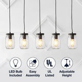 Gaines 5.5" Farmhouse Industrial Iron Mason Jar LED Pendant Oil Rubbed Bronze/Clear / 5 Sockets – ICONS