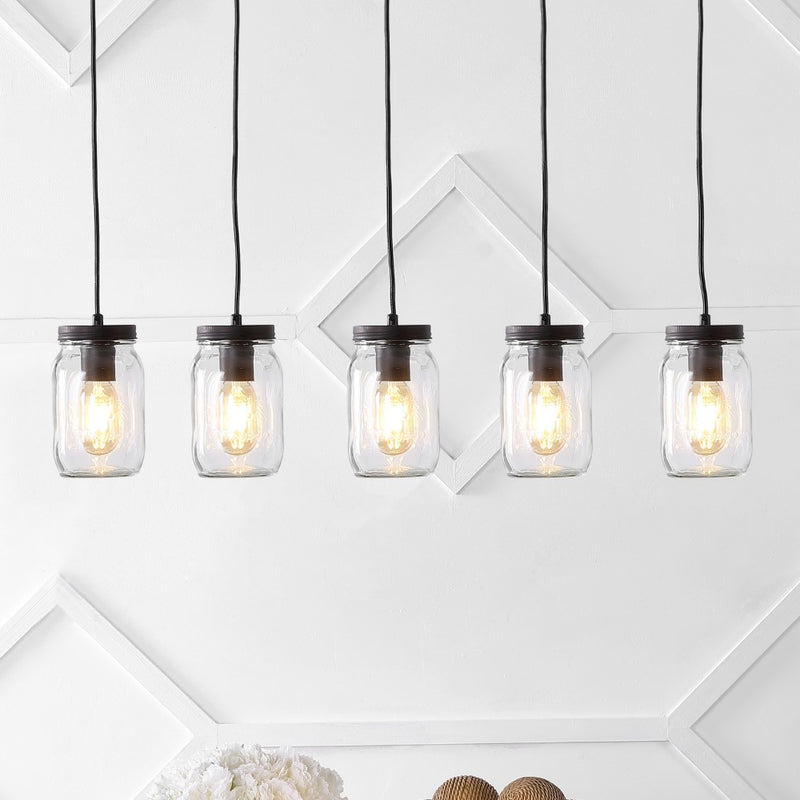 Gaines 5.5" Farmhouse Industrial Iron Mason Jar LED Pendant - JONATHAN Y