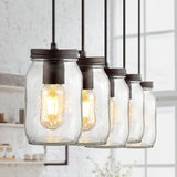 Gaines 5.5" Farmhouse Industrial Iron Mason Jar LED Pendant - JONATHAN Y