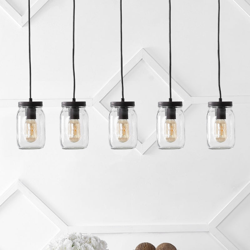 Gaines 5.5" Farmhouse Industrial Iron Mason Jar LED Pendant - JONATHAN Y