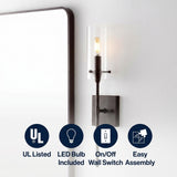 Cato Bohemian Farmhouse Iron/Glass LED Vanity Oil Rubbed Bronze/Clear / 1 Socket – ICONS