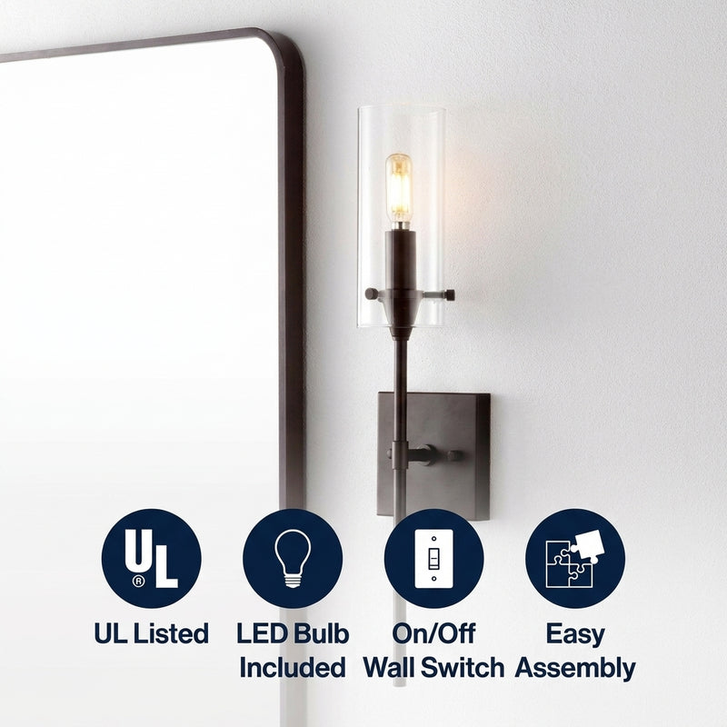 Cato Bohemian Farmhouse Iron/Glass LED Vanity Oil Rubbed Bronze/Clear / 1 Socket – ICONS