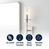 Cato Bohemian Farmhouse Iron/Glass LED Vanity Nickel/Clear / 1 Socket – ICONS