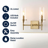Cato Bohemian Farmhouse Iron/Glass LED Vanity Brass Gold/Clear / 2 Sockets – ICONS